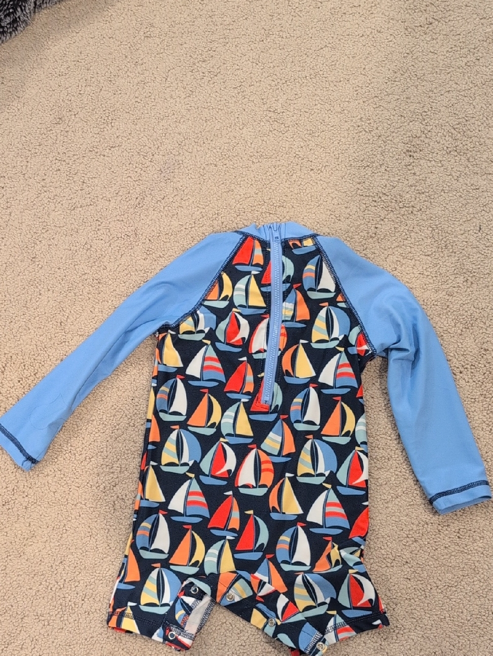 Little Me Blue Long-Sleeve Sailboat Rashguard Swimsuit